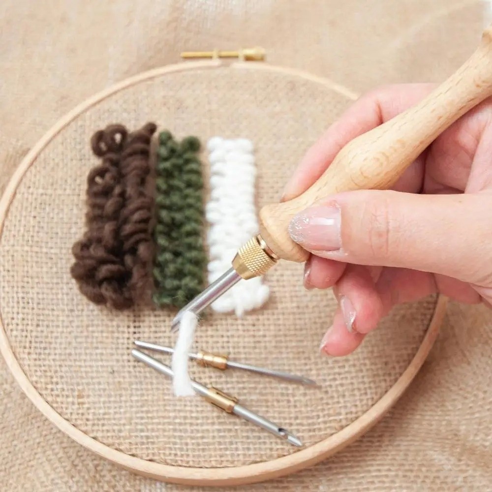 Cotton Embroidery Thread Skeins - 2.5mm/3.5mm/5mm 펀치 니들 세트 나무 손잡이