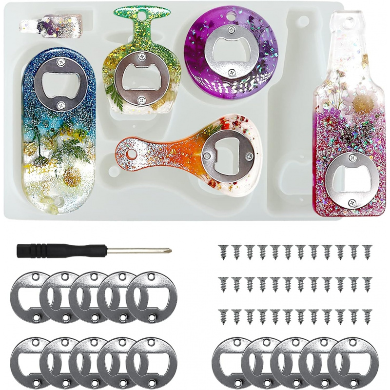 Silicone Epoxy Resin Molds Set - 병따개 레진 몰드, 드라이버와 금속 부품이