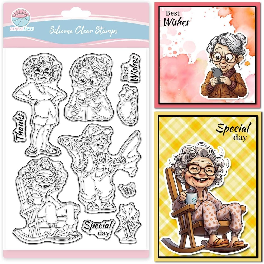 Clear Silicone Stamps For Card Making - 웃는 노부인 스크랩북 낚시를위한 클리어 우표