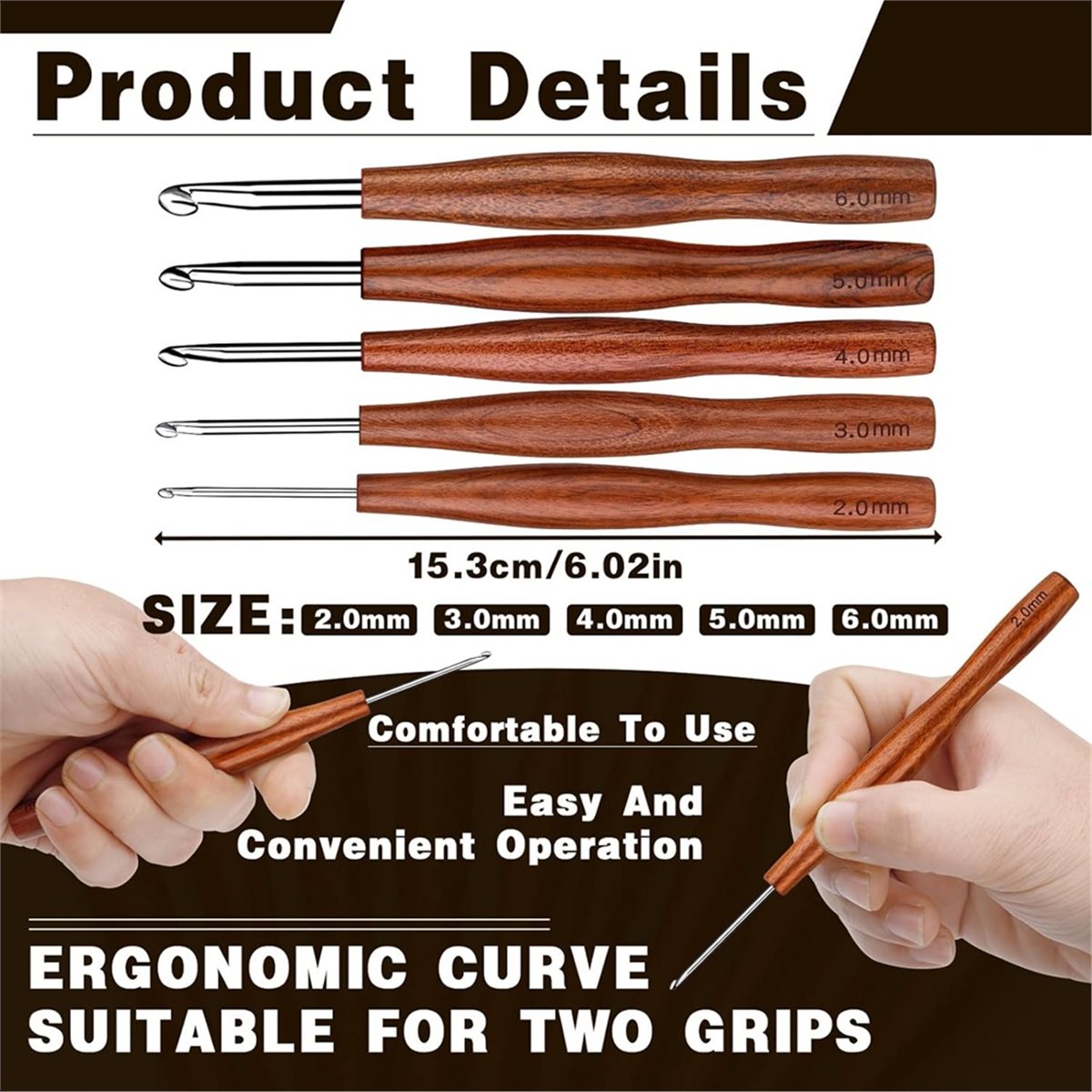 Wooden Crochet Hooks Ergonomic Handle - NOCM 5개 크로셰 훅, 관절염이 있는