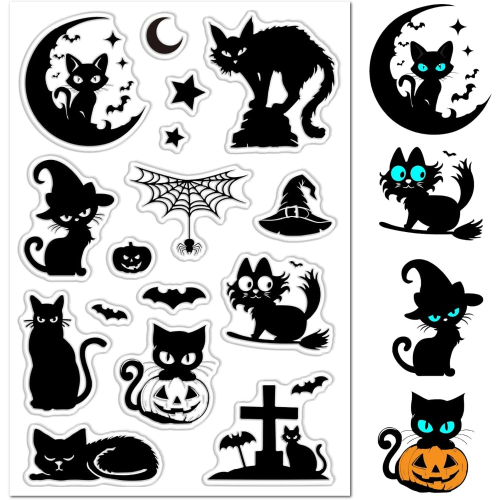 Clear Silicone Stamps For Card Making - 할로윈 검은 고양이 투명 고무 스탬프