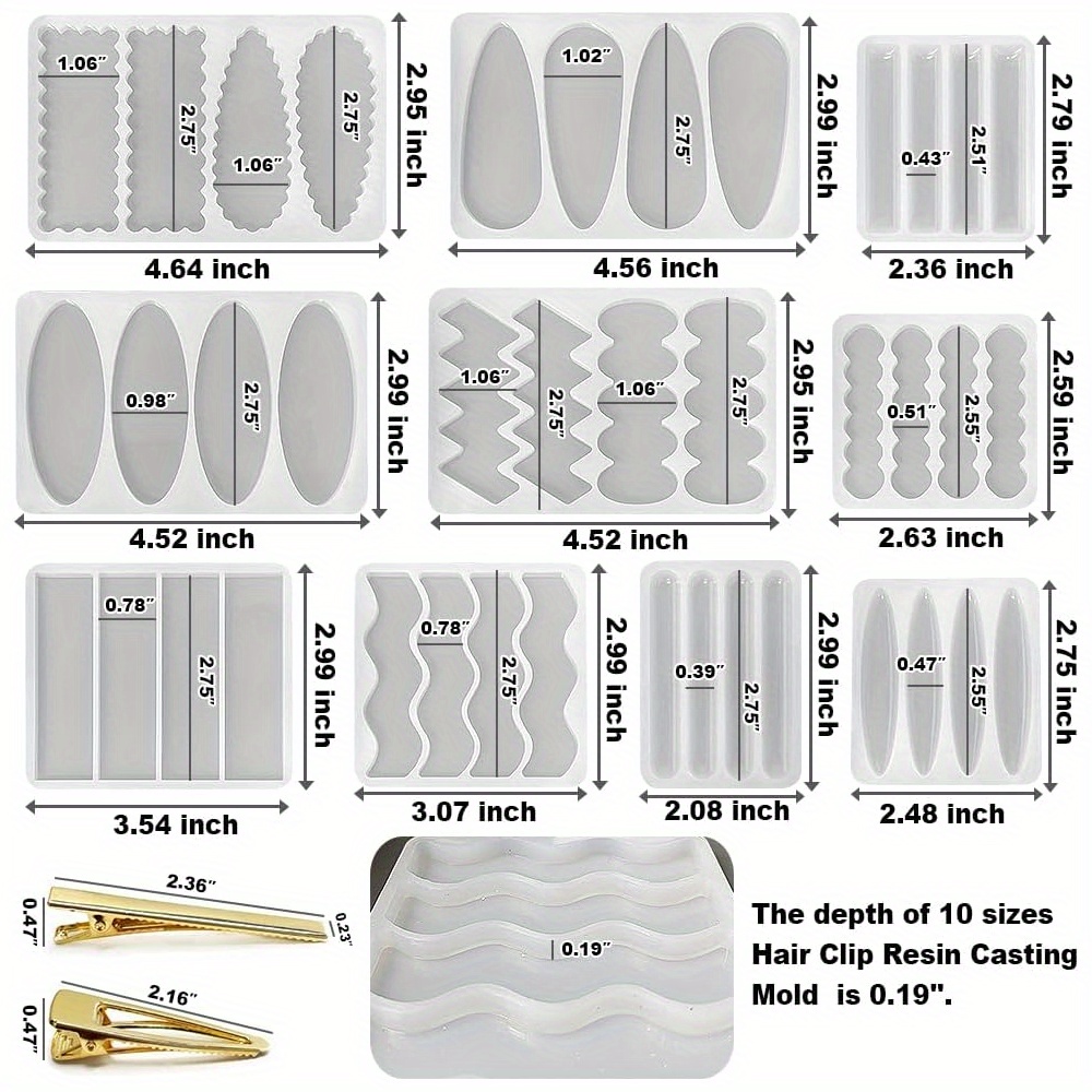 10개 세트의 깊은 헤어핀 실리콘 몰드로, 두꺼운 버전 - Silicone Epoxy Resin Molds Set 리뷰 및 가격