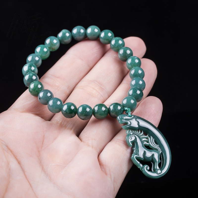 천연 비취 블루 워터 조디악 말 비즈 핸드 니팅 팔찌  - Beading 리뷰 및 가격