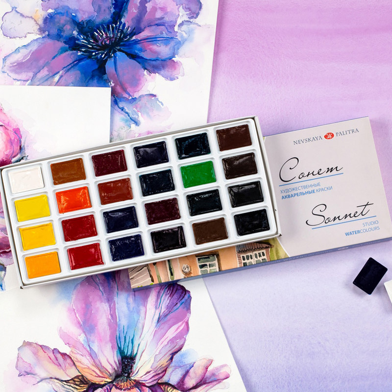 러시아 화이트 나이트즈 고체 수채화 물감 코넴 소네트  - Watercolor Paint Set Solid Pigment 리뷰 및 가격