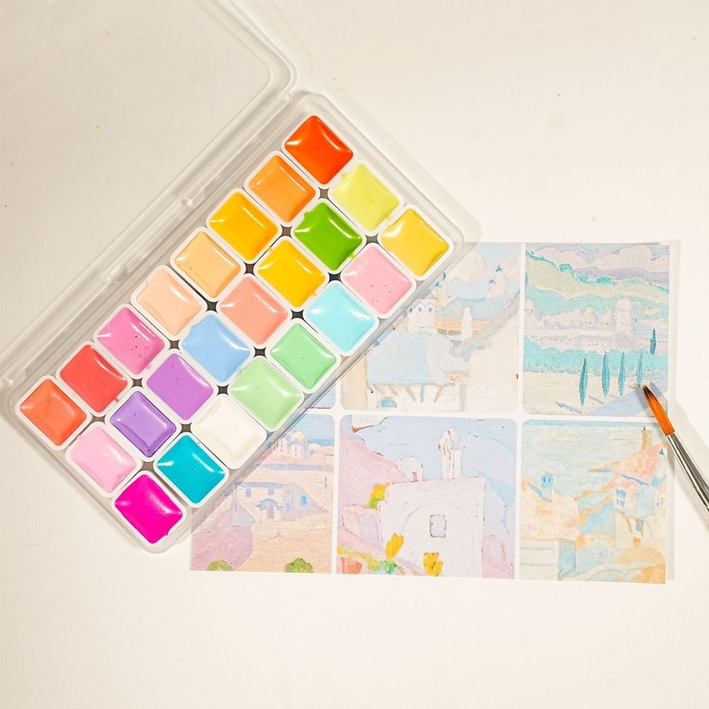 24색 수채화 물감 세트 플라스틱 1ml 각 색상 아쿠 - Watercolor Paint Set Solid Pigment 리뷰 및 가격
