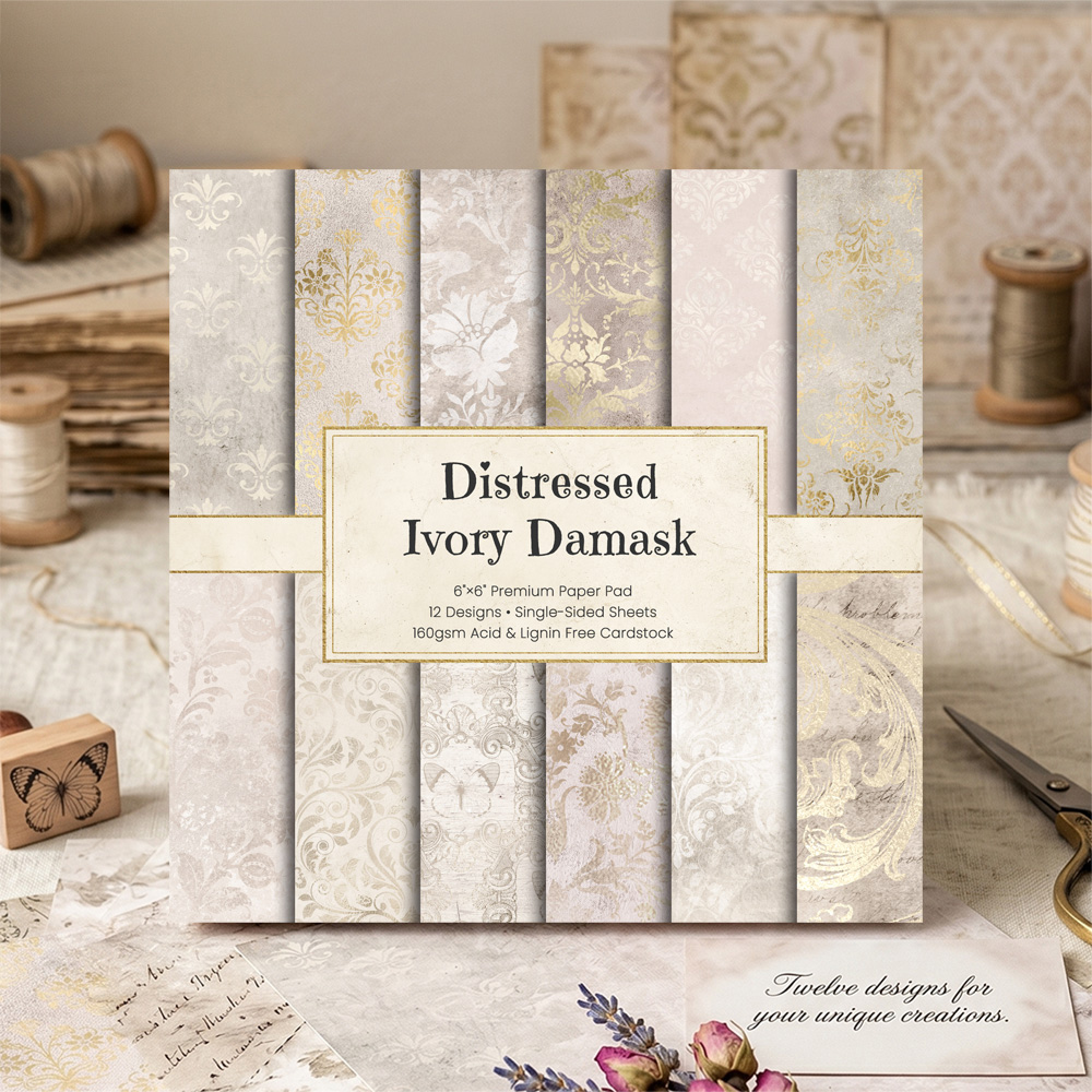 12/24/36장 6인치 빈티지 아이보리 다마스크 스크 - Vintage Junk Journal Scrapbooking Paper 리뷰 및 가격