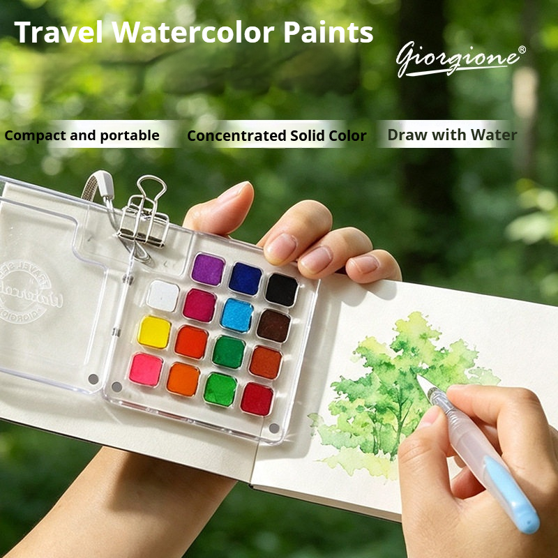 15색 휴대용 여행용 고체 수채화 그림 선물 세트 미니 - Watercolor Paint Set Solid Pigment 리뷰 및 가격