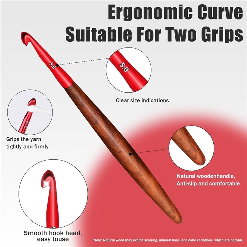 【LAST CHANCE】인체공학적 크로셰 후크 세트 5 - Wooden Crochet Hooks Ergonomic Handle 리뷰 및 가격