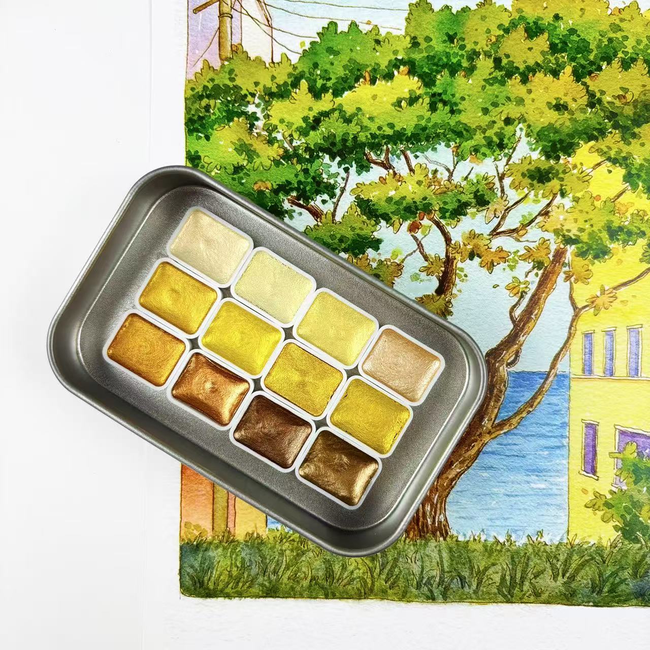 예술용으로 설계된 12가지 색상의 솔리드 골드 펄 수채 - Watercolor Paint Set Solid Pigment 리뷰 및 가격